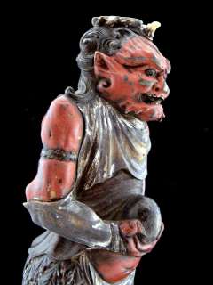 Fine 18th C. Edo Polychrome Japanese Oni Devil Statue Carved Wood 