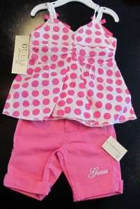 NEW GUESS GIRLS PINK & WHITE DRESS AND SHORTS OUTFIT SIZE 12 MOS NWT 