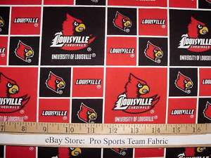 University of Louisville Cardinals 100% Cotton Fabric   NCAA College 