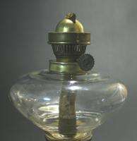 ANTIQUE GLASS & PEWTER LION HEAD STAND OIL LAMP  
