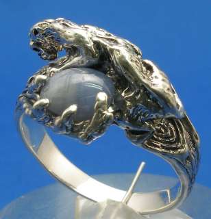 Cougar Ring Blue Star Sapphire, Sterling Silver, tiger  
