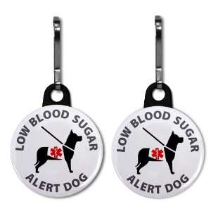 LOW BLOOD SUGAR ALERT DOG Medical Alert 2 Pack 1 Zipper Pull Charms