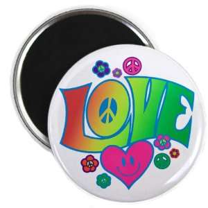  2.25 Magnet Love Peace Symbols Hearts and Flowers 