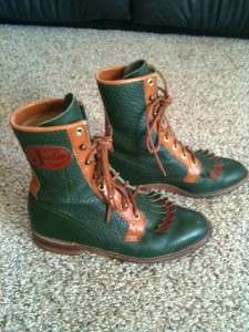 Womens Girls Green Spectator Justin Lace Up Roper Cowboy Western Boots 