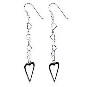  Elegant Sterling Silver Hearts French Wire 2 Long Dangle 