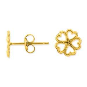  14k Gold Five Hearts Circle Post Earrings Jewelry