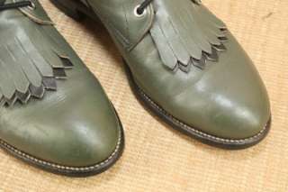 Vtg JUSTIN Mens Western Lacer Roper Green Leather Cowboy Boots Size 9 