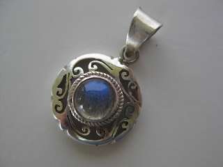 Labradorite Silver Pendant ~ Small, round, clear, blue  