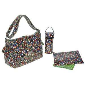   Laminated Buckle Diaper Bag in Black with Multicolor Bubble Dots Baby