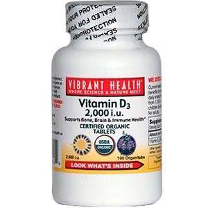   Health, Vitamin D3, 2,000 IU, 100 Organitabs