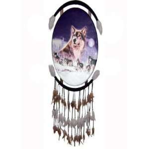   24 x 16 Oval Dream Catcher Wolf Picture Large Moon