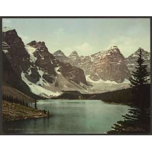 Moraine Lake,mountains,ponds,snow,pines,cliffs,Alberta,Canada,c1903 