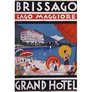  GRAND HOTEL BRISSAGO LAGO MAGGIORE BEACH SAILBOAT VINTAGE 