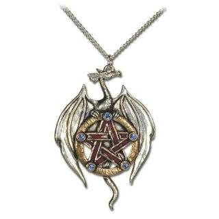 Magical Gothic Pewter Dragon Pentagram Talisman Future Scrying Pendant 