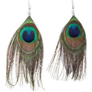    Trendy Peacock Feather Earrings with Gray Accent Feathers Jewelry