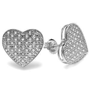  Sterling Silver Round Diamond Heart Shape Hip Hop Iced Stud Earrings 