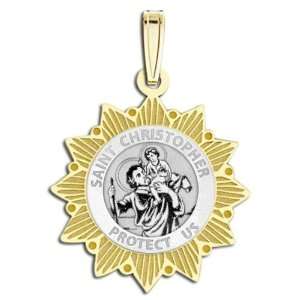  Saint Christopher Two tone Sun Border Medals Jewelry