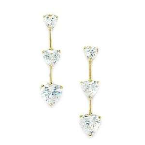  14k Yellow Gold CZ Large 3 Hanging Hearts Fancy Post 