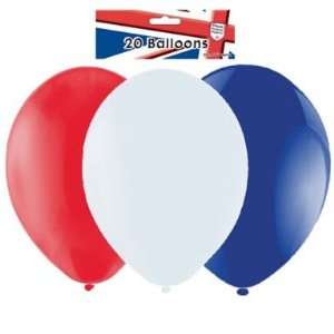 Pack of 20 Red/White/Blue Latex Balloons (9/23cm) {Great Britain 