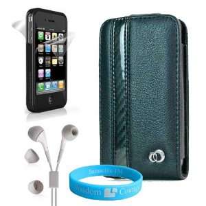  Leatherette Case for Iphone 4 + Clear Screen Protector + Handsfree 