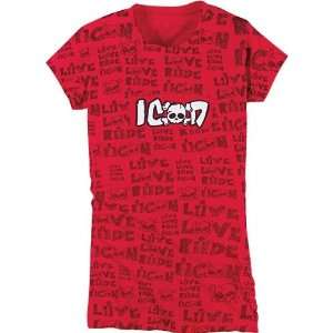  Icon Womens Crossbone Racer T Shirt   X Large/Red 