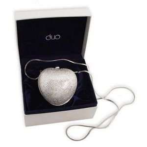  Swarovski Crystal Heart Purse with Elegant Silver Chain 