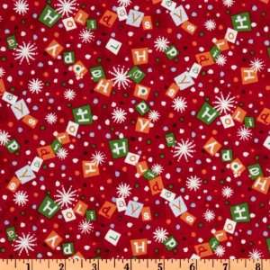  44 Wide Seasons Greetings Happy Holidays Red Fabric By 