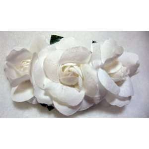  White Rose Triple Flower Hair Clip 