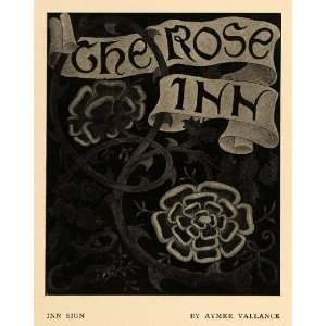  1903 Print Rose Inn Sign Art Nouveau Flowers Ribbons 
