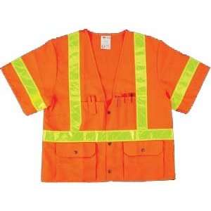  Safety Vest, ANSI Class 3, Color Orange, Snap Closure 