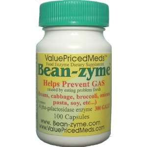 Bean zyme Anti Gas Digestive Aid, 100 Capsules, Food Enzyme Dietary 
