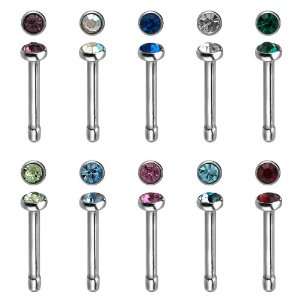 Red Press Fit Jeweled Nose Bone Stud   19G (.9mm)   7mm Length   2.1mm 