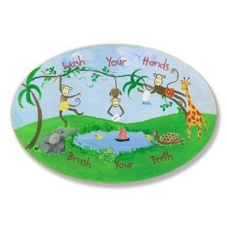   Kids Room Wash Your Hands Brush Your Teeth Monkeys Oval Wall Plaque