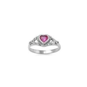  Silver Baby Ring   Dainty Silver Band with Ruby CZ Crystal and July 