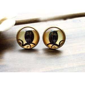  Retro Owl Earrings Handmade Gemstone Time 