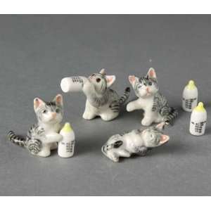    Miniature Porcelain Animals Gray Tabby Kittens #408