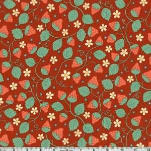  45 Wide Elanors Picnic Strawberry Vines Red Fabric By 