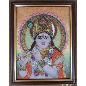  Lord Krishna, Playing with hie Flute, Religious Gem Stone Painting 