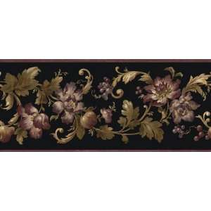  Jacobean Floral and Fruit Wall Border in Black Jacobean 