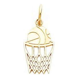  14K Gold Basketball In Net Charm Jewelry