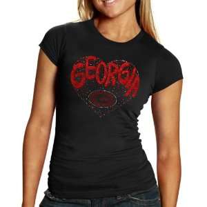  Georgia Bulldogs Ladies Glitter Heart T Shirt   Black 