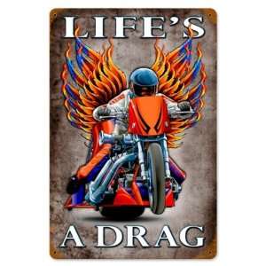   Drag Motorcycle Vintage Metal Sign   Garage Art Signs