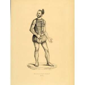 1843 Engraving Costume Body Art Man Tattoo Pacific Isle 
