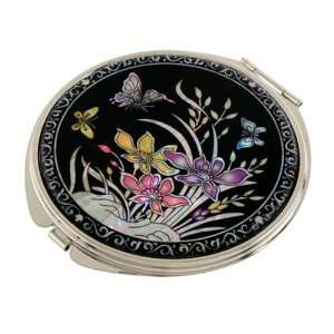 Mother of Pearl Yellow Purple Pink Orchid Flower Design Double Compact 