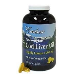  Cod Liver Oil Lightly Lemon 1000 mg 300 Softgels   Carlson 