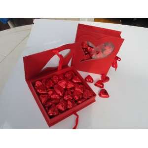 Pound Red Heart Window Gift Box Filled with Individually Red Foil 