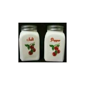  Red Cherries Arched Sides Milk Glass Glass Salt & Pepper 