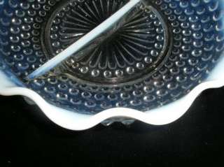 1940s Glass Hobnail Moonstone Opalescent Divided Bowl Candy Dish 