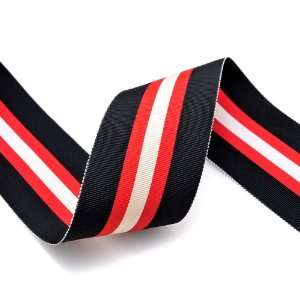  Grosgrain Stripe Ribbon 2 1/8 Black, Red and White 10 
