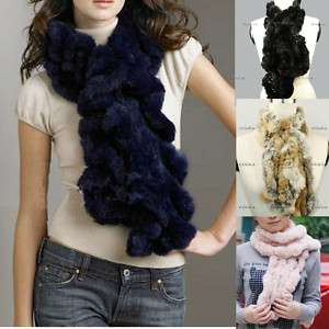 fashion~ 100% Real farms Rex Rabbit Fur Scarf Shaw Wrap cape  